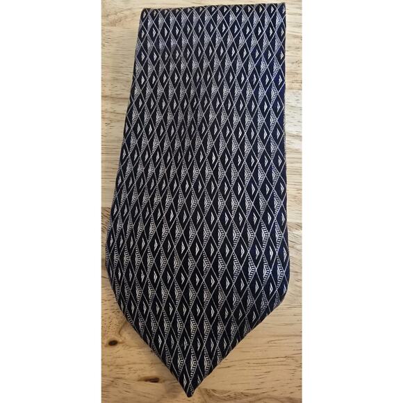 Silk Tesoro Rosso Men's Accessory Tie Necktie Navy Blue Ivory Abstract Pattern - Picture 2 of 6